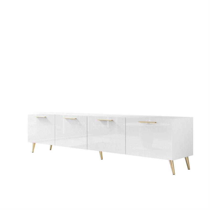 Szafka RTV BIAŁA AURA 200 cm z uchwytami