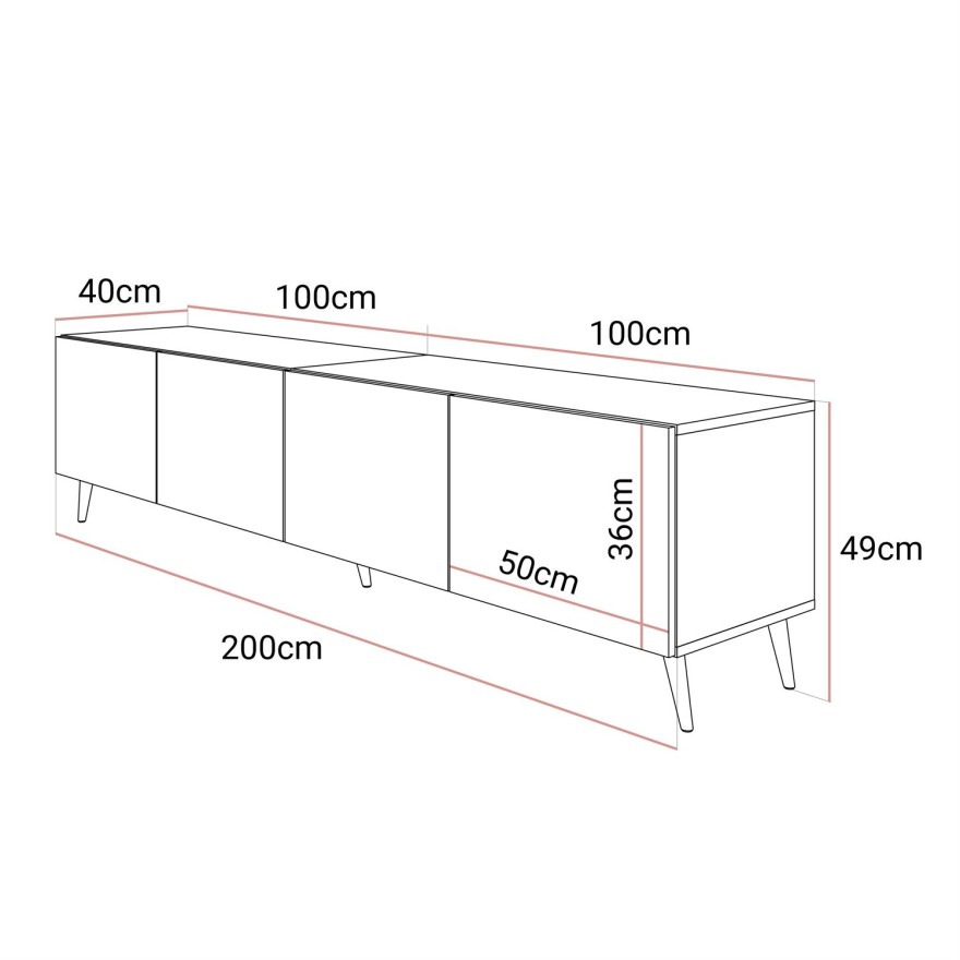 Szafka RTV BIAŁA AURA 200 cm z uchwytami