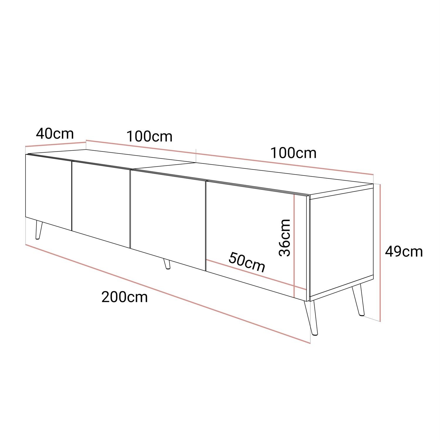 Szafka RTV BIAŁA AURA 200cm z uchwytami