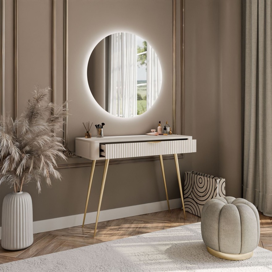 Toaletka SCARLETT z okrągłym lustrem z oświetleniem LED