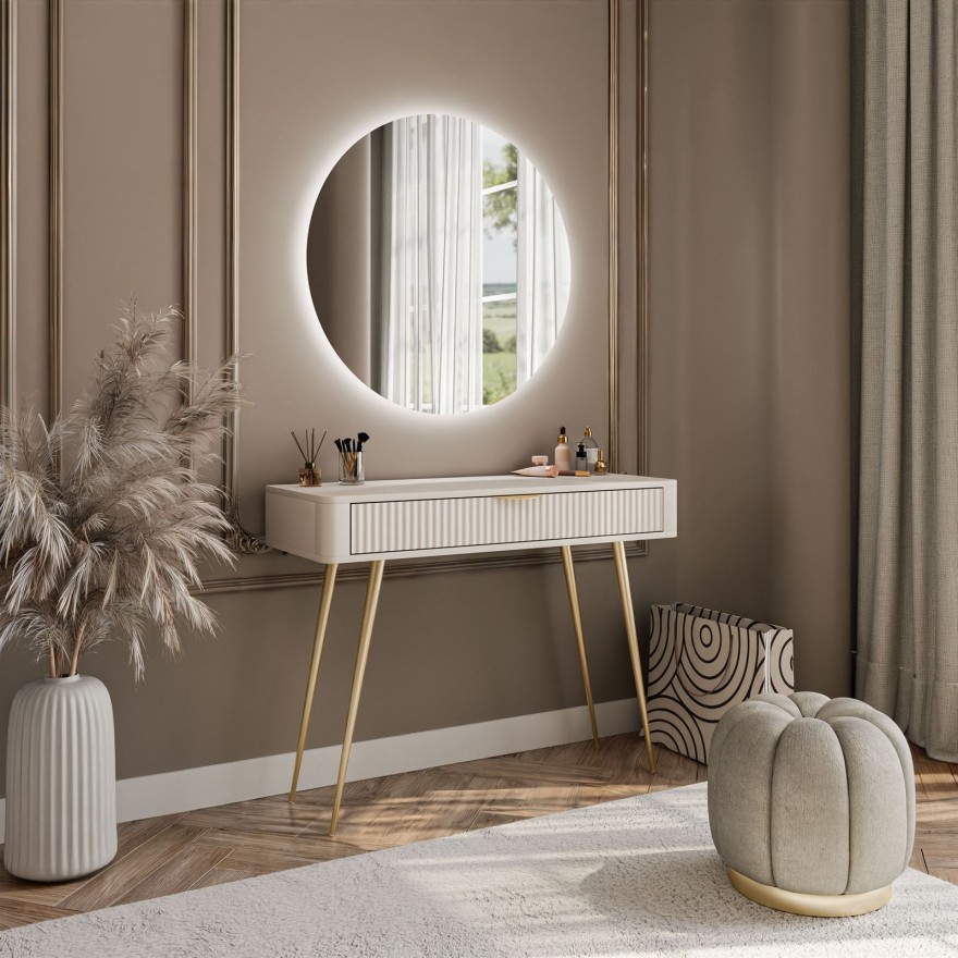 Toaletka SCARLETT z okrągłym lustrem z oświetleniem LED