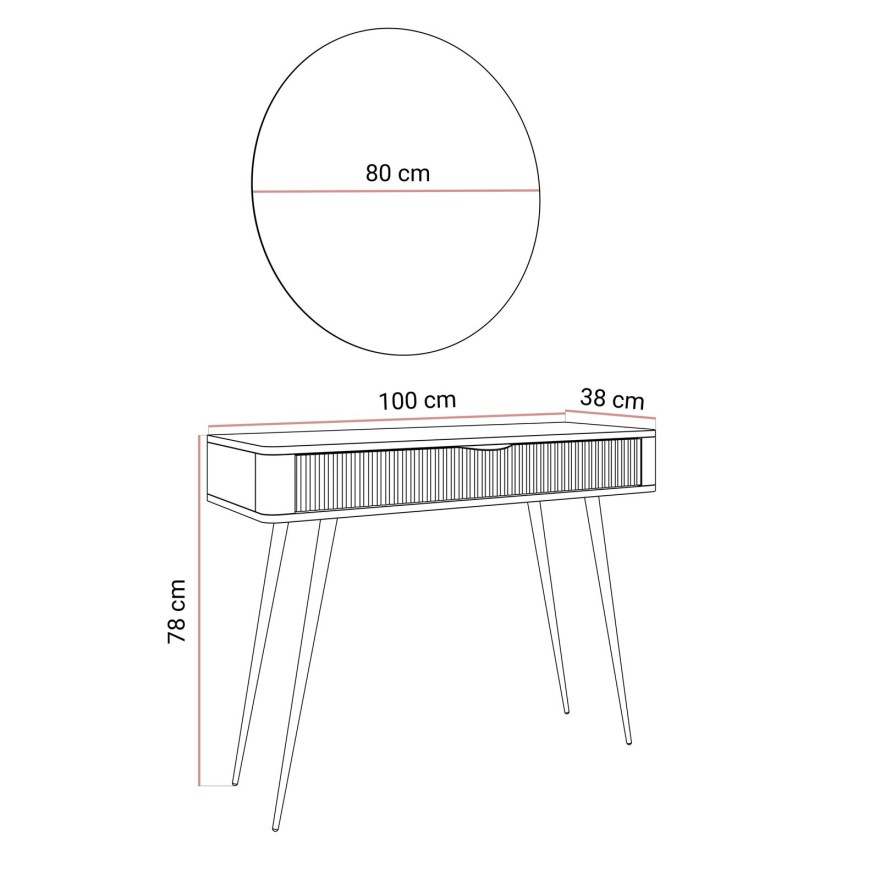 Toaletka SCARLETT z okrągłym lustrem z oświetleniem LED