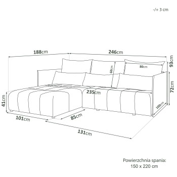 Narożnik tapicerowany APOLLO L z funkcją spania i pojemnikiem na pościel