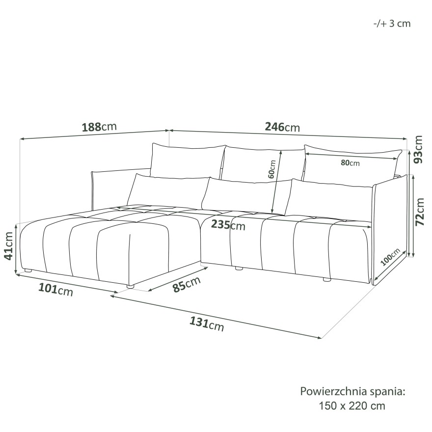 Narożnik tapicerowany APOLLO L z funkcją spania i pojemnikiem na pościel