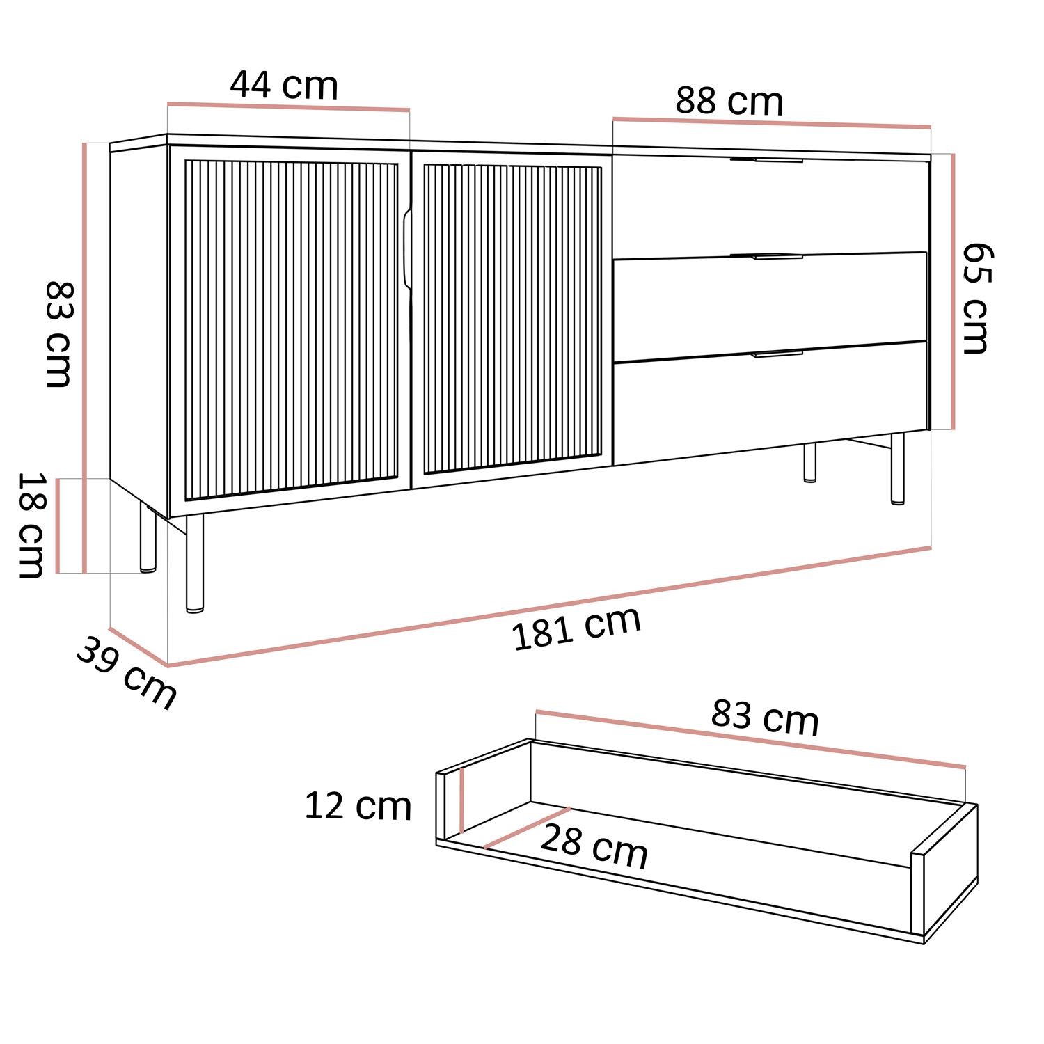 Komoda LINEA 2D3S z szufladami i oświetleniem LED