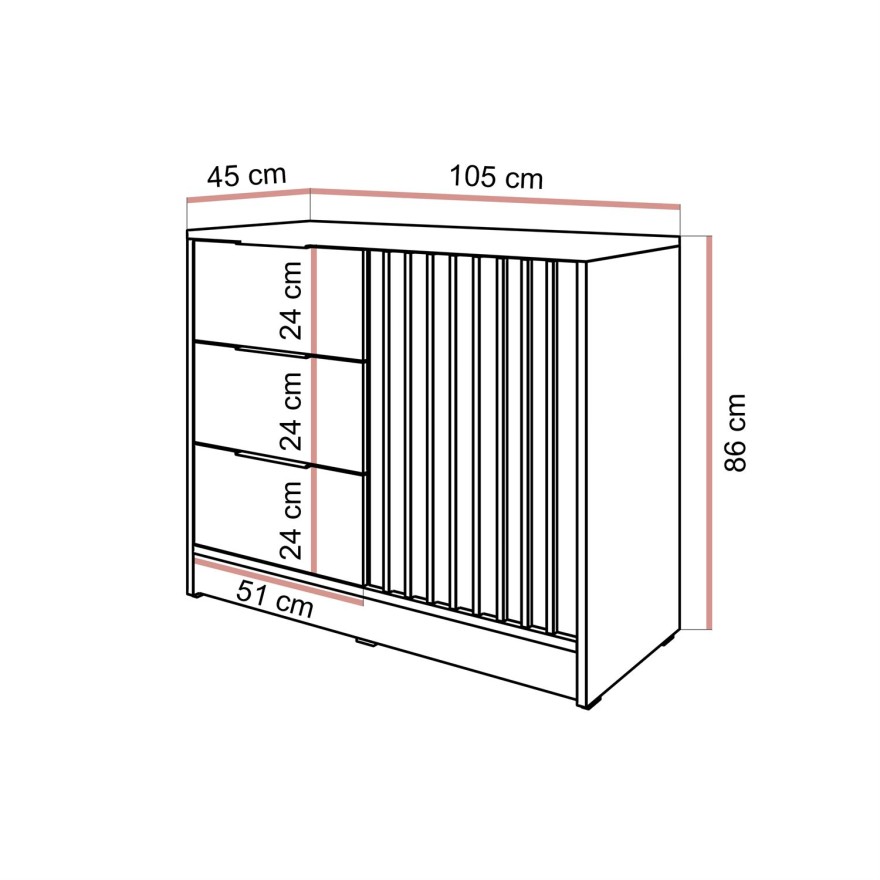 Komoda NELA 1D3S z lamelami
