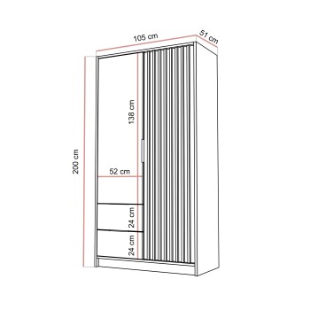 Szafa dwudrzwiowa NELA z lamelami 105 cm