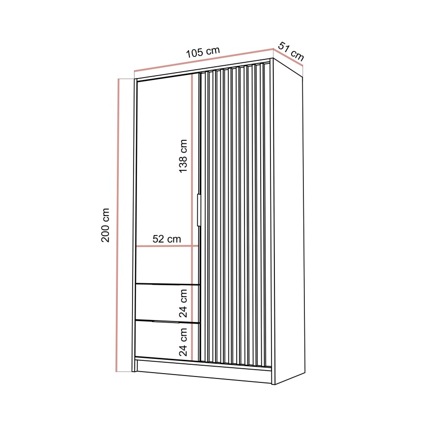 Szafa dwudrzwiowa NELA z lamelami 105 cm