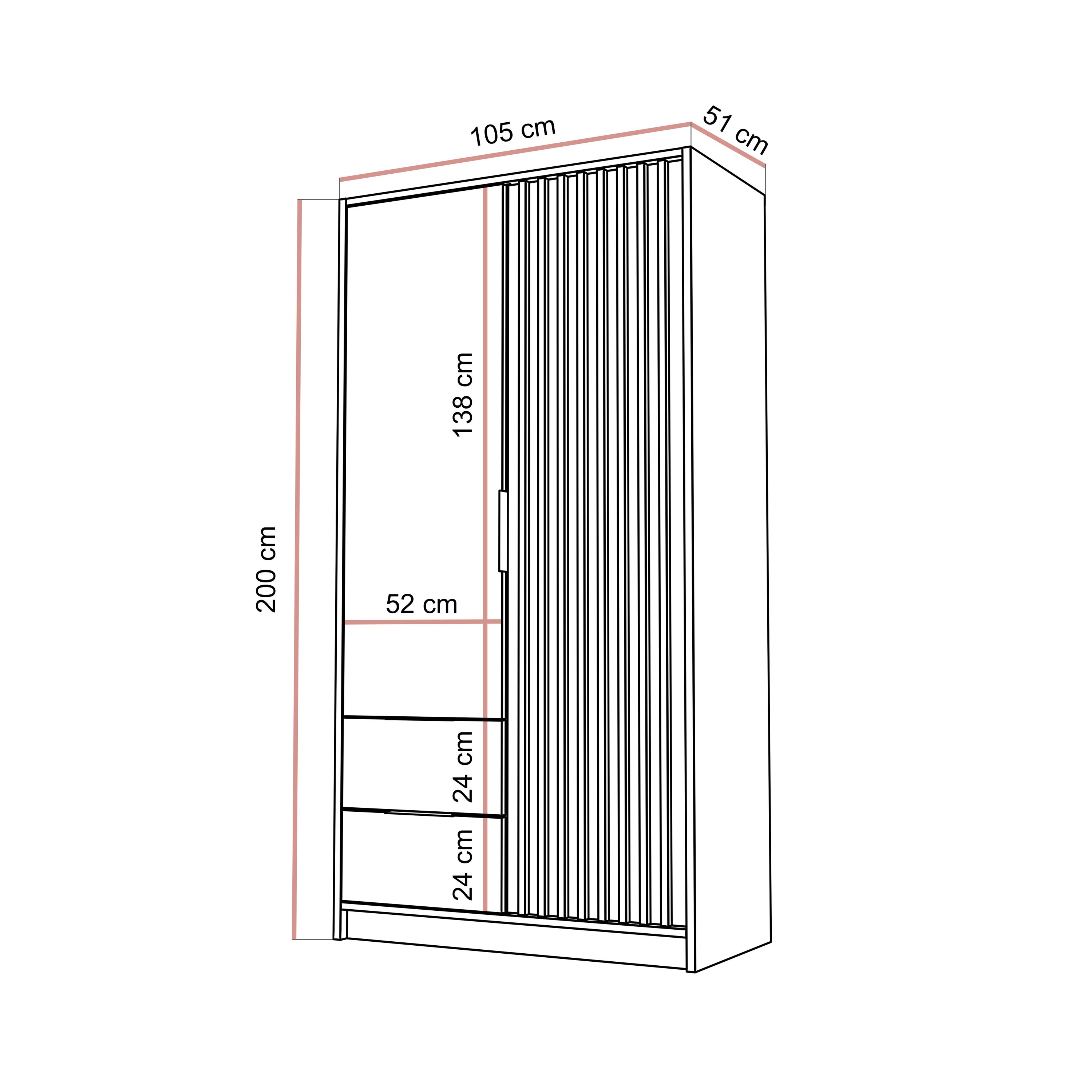 Szafa dwudrzwiowa NELA z lamelami 105 cm