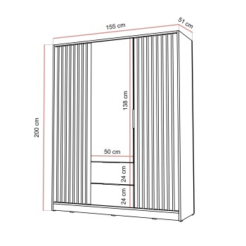 Szafa trzydrzwiowa NELA z lamelami 155 cm