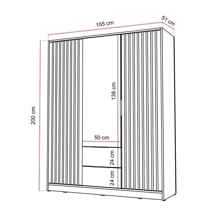 Szafa trzydrzwiowa NELA z lamelami 155 cm
