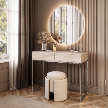 Toaletka BLANCO GLAMOUR KASZMIR na chromowanym stelażu z lustrem LED