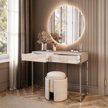 Toaletka BLANCO GLAMOUR KASZMIR na chromowanym stelażu z lustrem LED