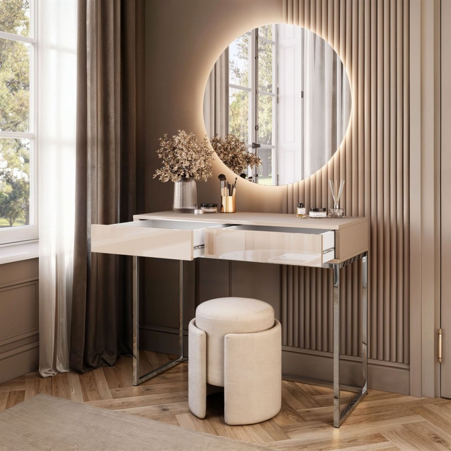 Toaletka BLANCO GLAMOUR KASZMIR na chromowanym stelażu z lustrem LED