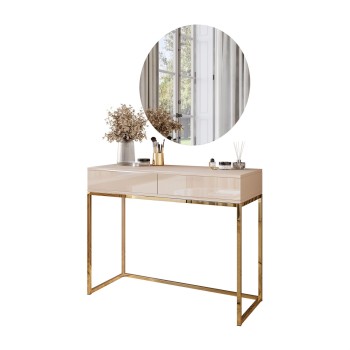 Toaletka BLANCO GLAMOUR KASZMIR na złotym chromowanym stelażu z lustrem LED