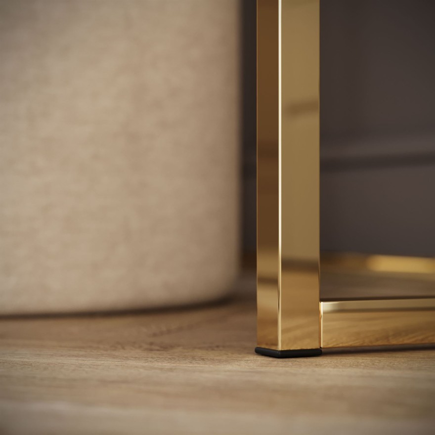 Toaletka BLANCO GLAMOUR KASZMIR na złotym chromowanym stelażu z lustrem LED