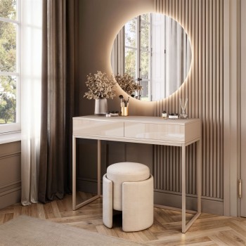 Toaletka BLANCO GLAMOUR KASZMIR na kaszmirowym stelażu z lustrem LED