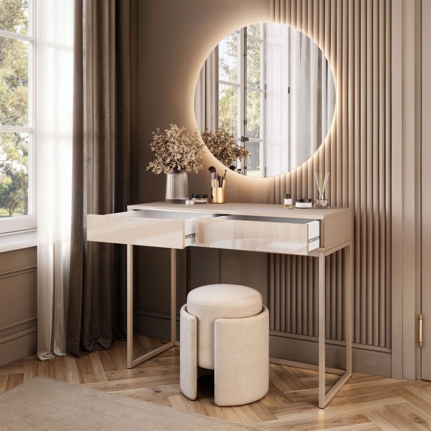 Toaletka BLANCO GLAMOUR KASZMIR na kaszmirowym stelażu z lustrem LED