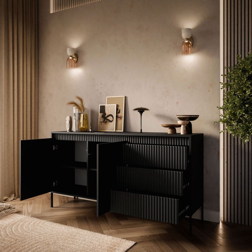 Komoda dwudrzwiowa YASUMI 153 2D3S z szufladami czarny mat