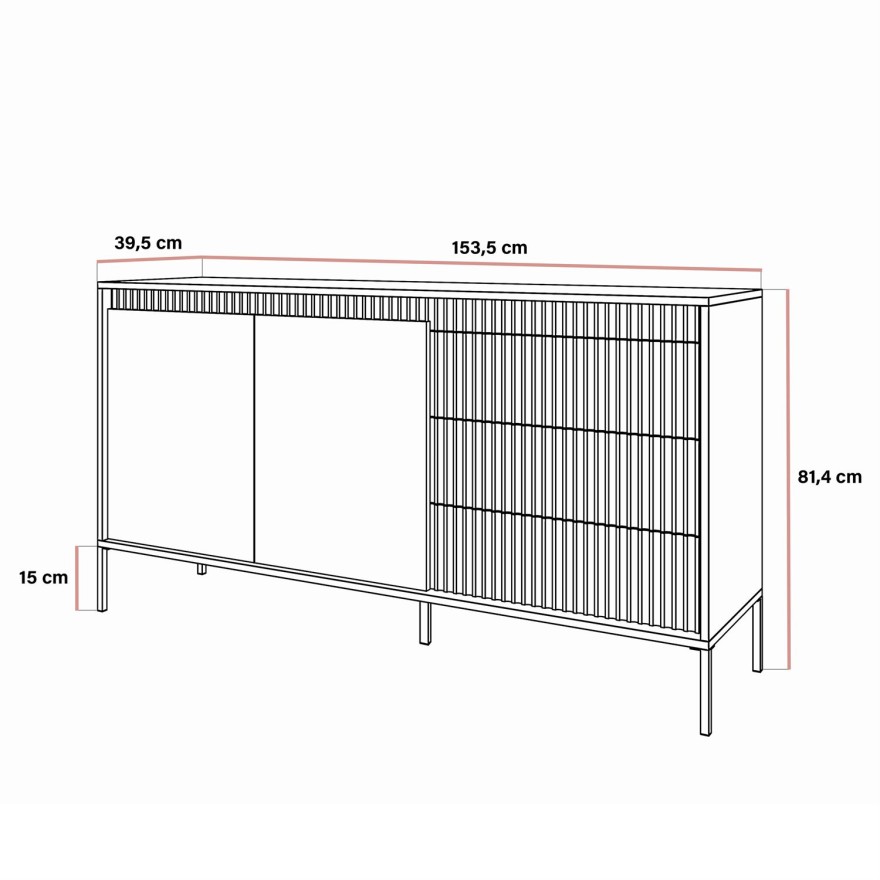 Komoda dwudrzwiowa YASUMI 153 2D3S z szufladami czarny mat
