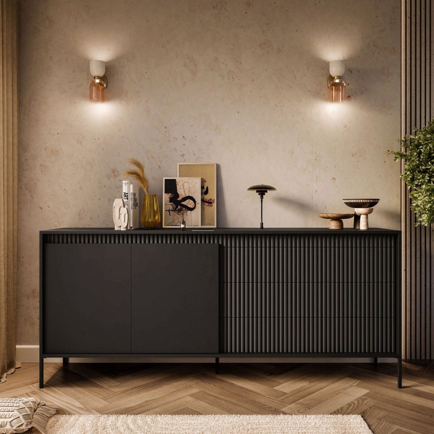 Komoda dwudrzwiowa YASUMI 187 2D3S z szufladami czarny mat