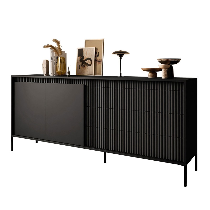 Komoda dwudrzwiowa YASUMI 187 2D3S z szufladami czarny mat