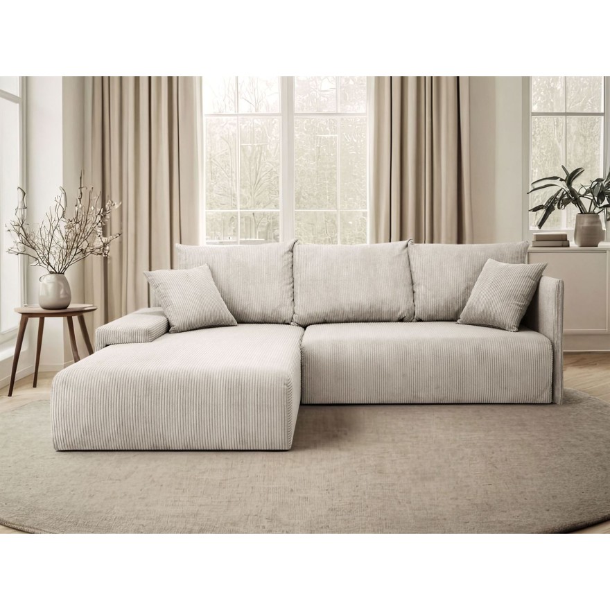 Narożnik tapicerowany LAVIO L z funkcją spania i pojemnikiem na pościel