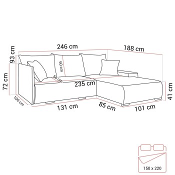 Narożnik tapicerowany LAVIO L z funkcją spania i pojemnikiem na pościel