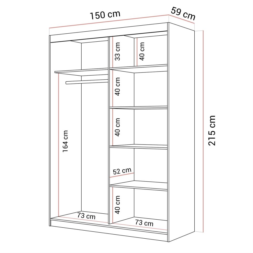 Szafa przesuwna AURIS 150 cm ze złotymi listwami