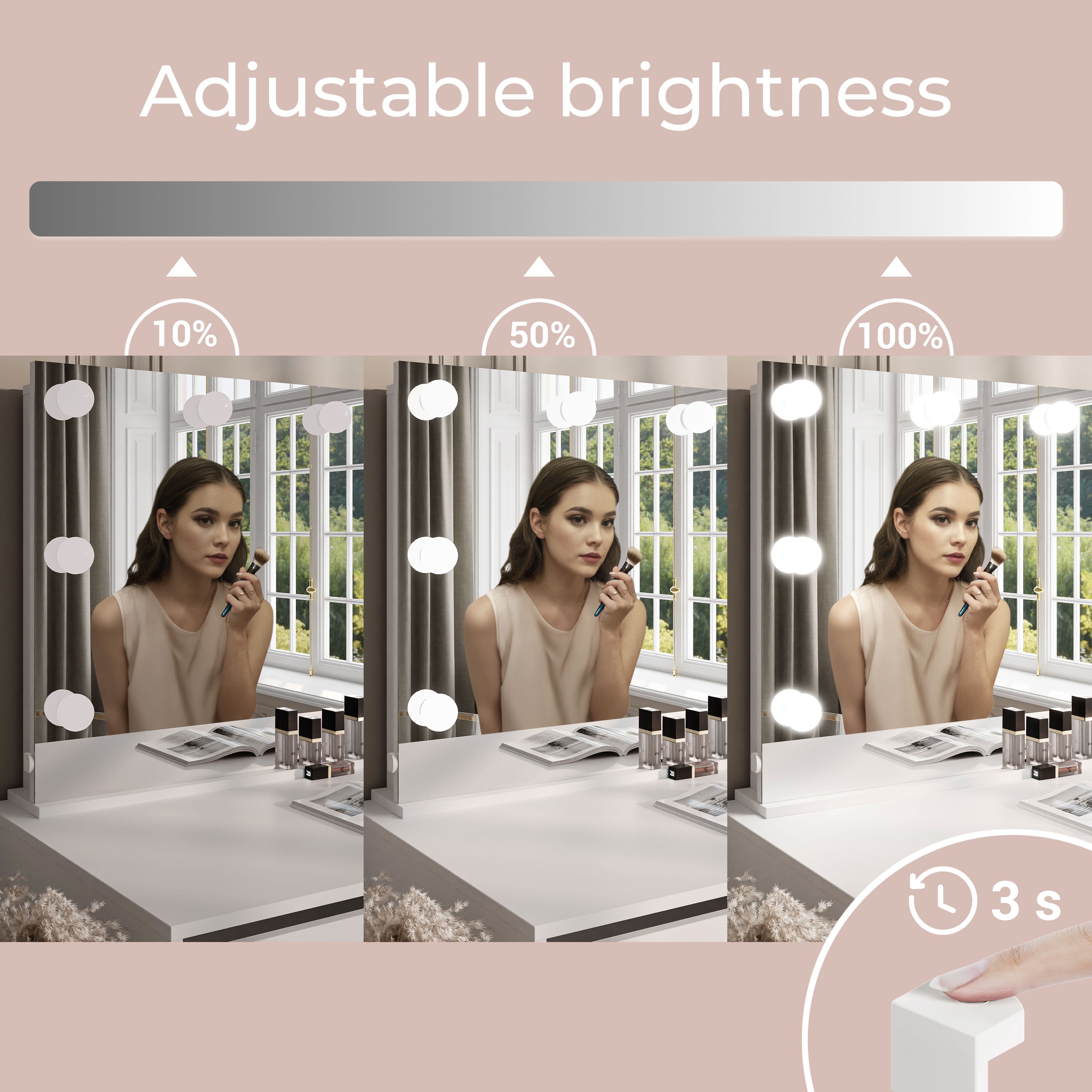 Toaletka MADA ELITE z lustrem i oświetleniem biały połysk