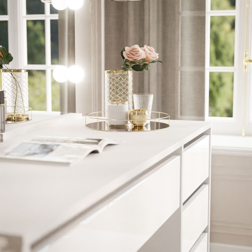 Toaletka MADA ELITE z lustrem i oświetleniem biały połysk