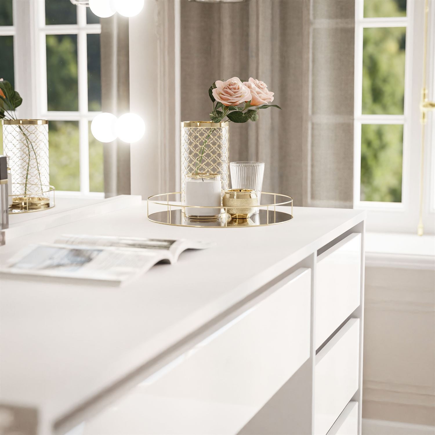 Toaletka MADA ELITE z lustrem i oświetleniem biały połysk