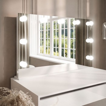 Toaletka MADA ELITE z lustrem i oświetleniem biały połysk