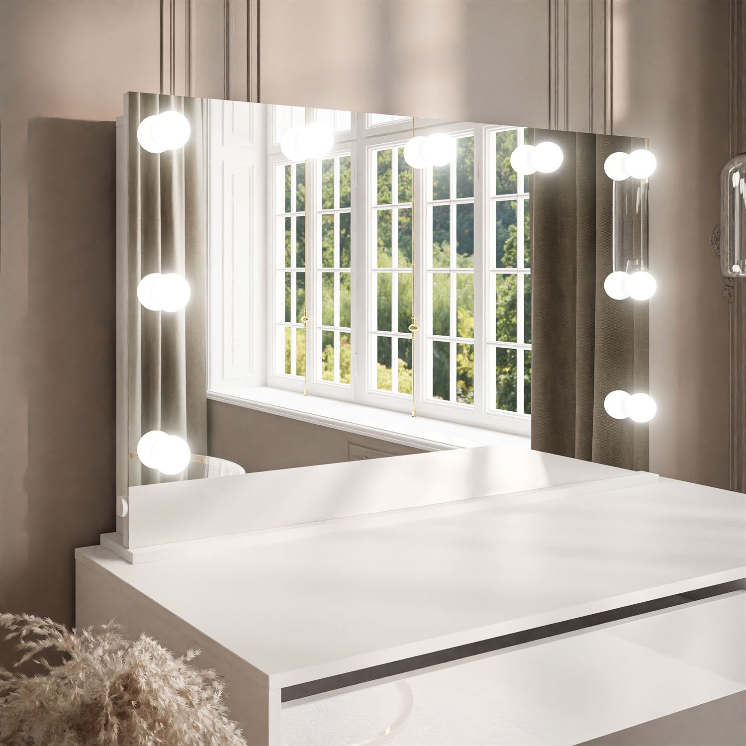 Toaletka MADA ELITE z lustrem i oświetleniem biały połysk