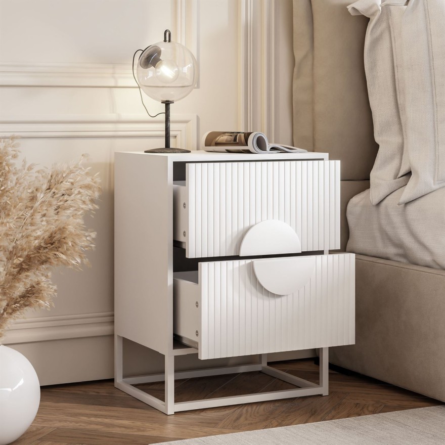 Szafka nocna LUNO z ryflowanym frontem na stelażu