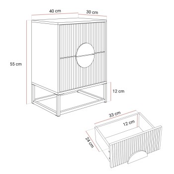 Szafka nocna LUNO z ryflowanym frontem na stelażu