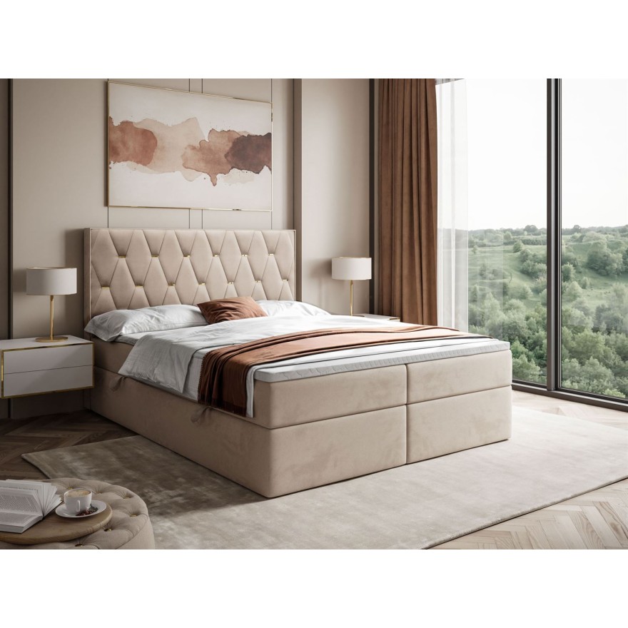 Łóżko kontynentalne IZOLDA z pojemnikiem na pościel