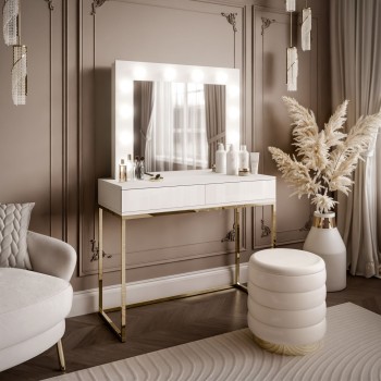 Toaletka kosmetyczna BLANCO z lustrem i oświetleniem złoty chrom