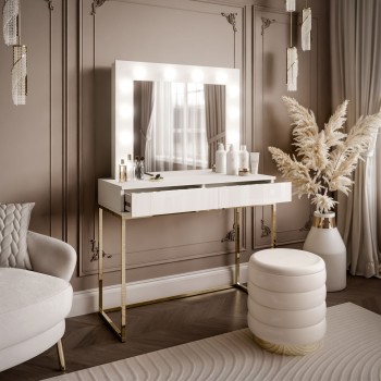 Toaletka kosmetyczna BLANCO z lustrem i oświetleniem złoty chrom