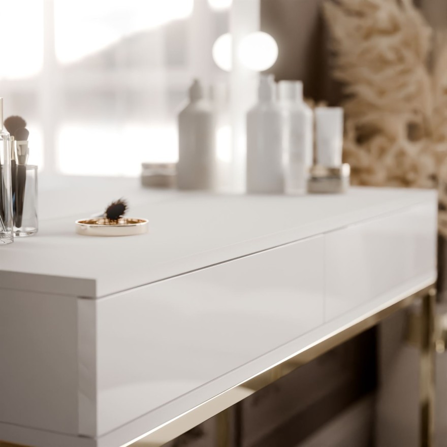 Toaletka kosmetyczna BLANCO z lustrem i oświetleniem złoty chrom