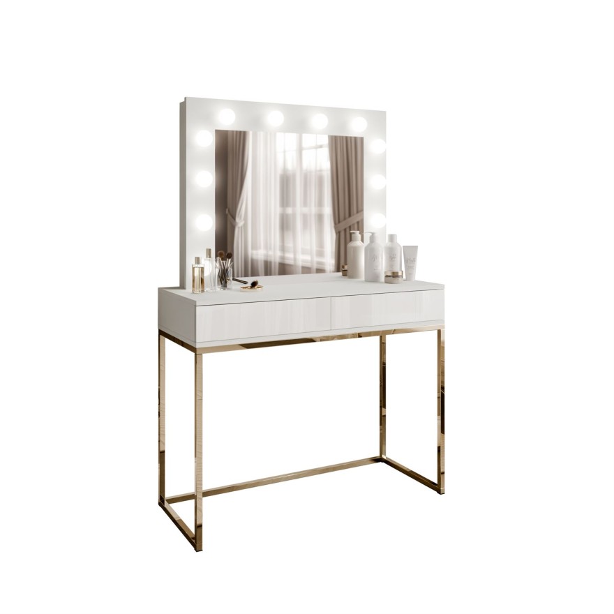 Toaletka kosmetyczna BLANCO z lustrem i oświetleniem złoty chrom