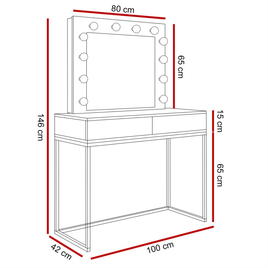Toaletka kosmetyczna BLANCO z lustrem i oświetleniem złoty chrom