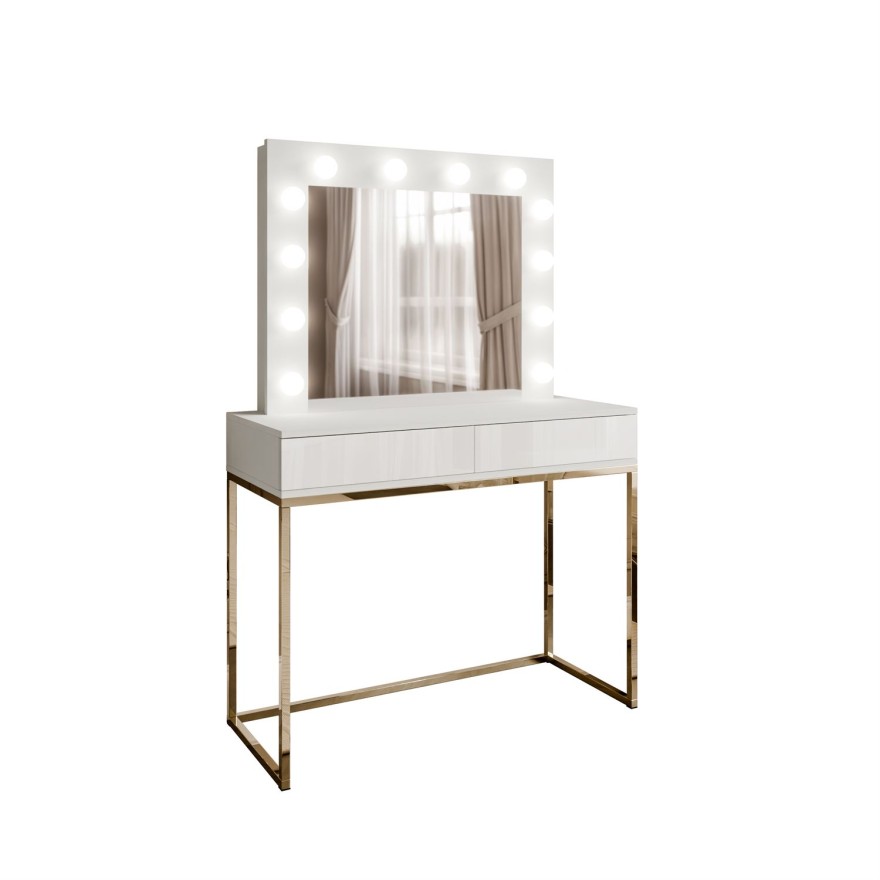 Toaletka kosmetyczna BLANCO z lustrem i oświetleniem złoty chrom