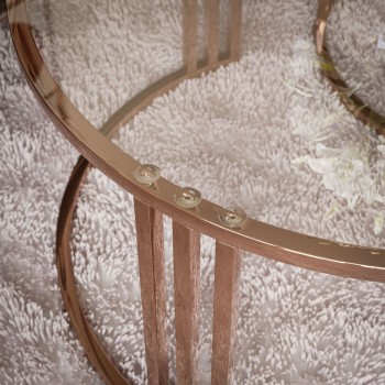 Okrągły stolik kawowy LORI GLASS z miedzianym stelażem