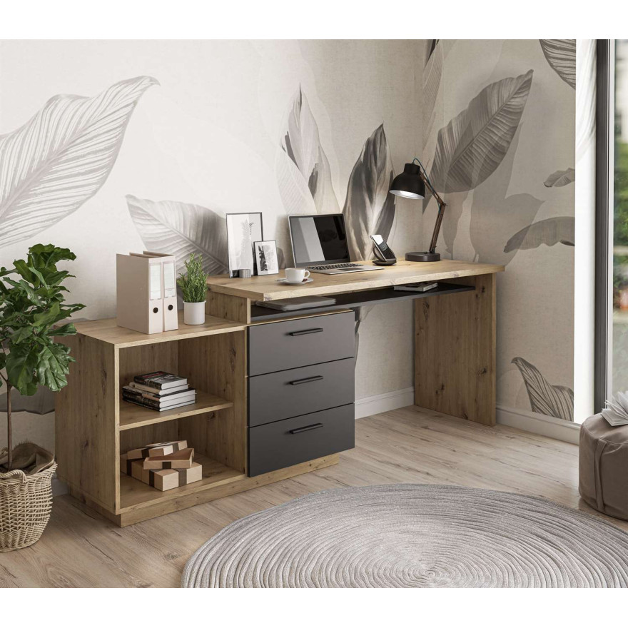Biurko narożne CHIA dąb artisan grafit