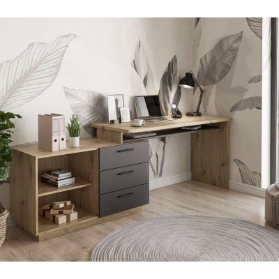 Biurko narożne CHIA dąb artisan grafit