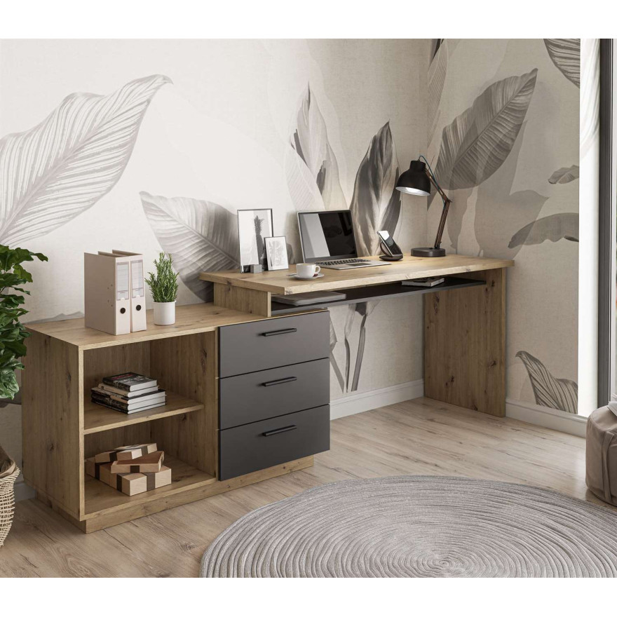 Biurko narożne CHIA dąb artisan grafit