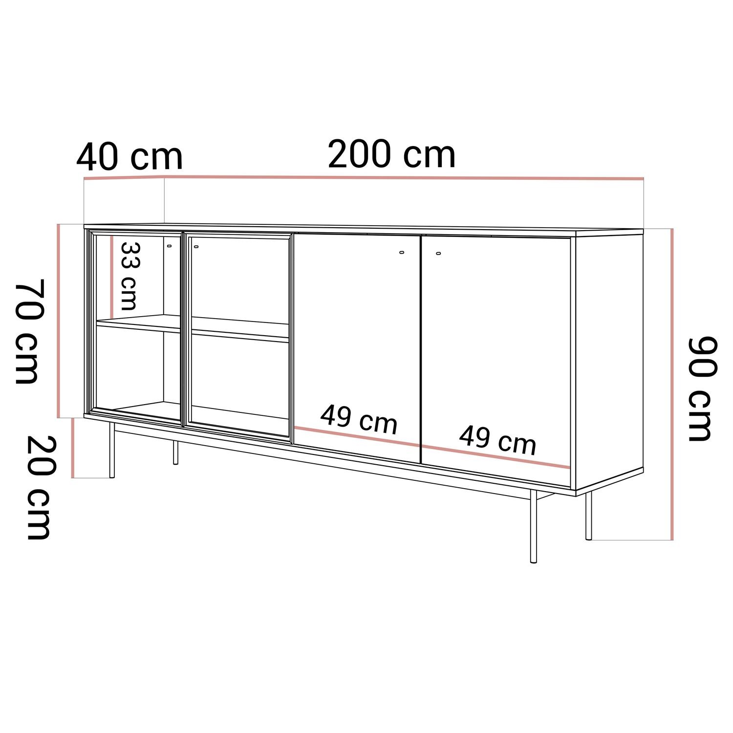 Komoda czterodrzwiowa ISA 4D z oświetleniem LED