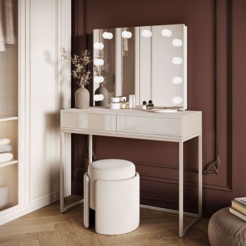 Toaletka kosmetyczna BLANCO KASZMIR ELITE z lustrem i oświetleniem na kaszmirowym stelażu