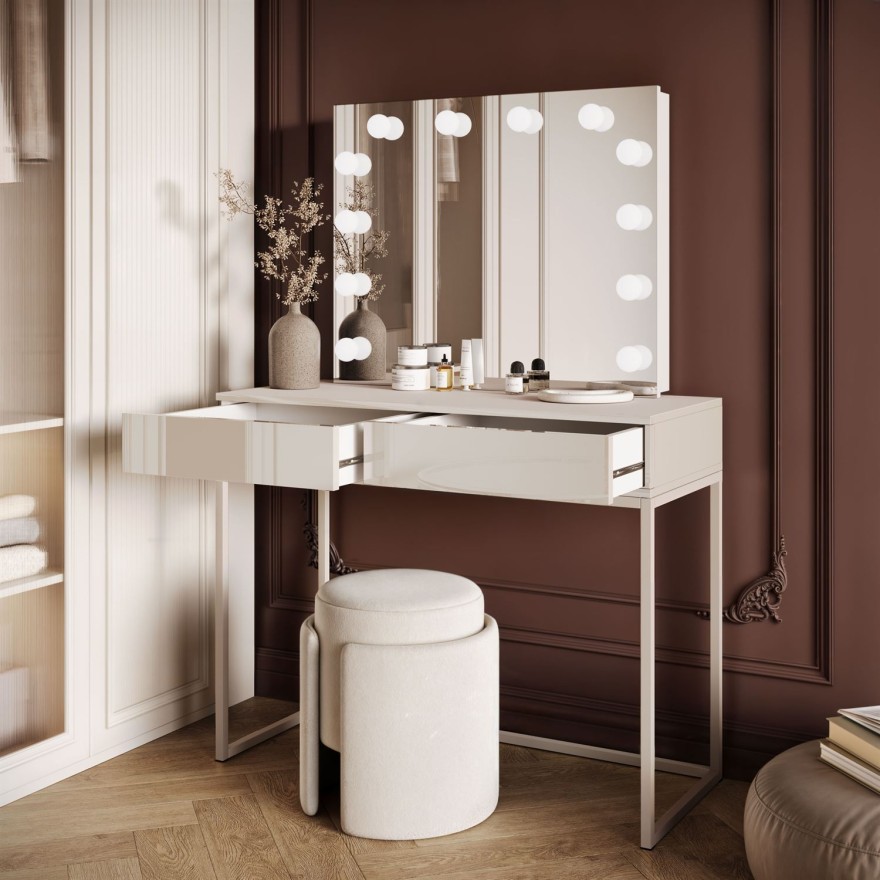 Toaletka kosmetyczna BLANCO KASZMIR ELITE z lustrem i oświetleniem na kaszmirowym stelażu